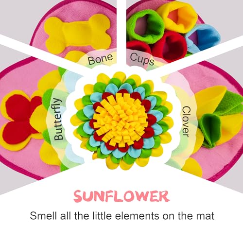 Snuffle Mat for Dogs Pet Treats Feeding for Small Medium Breed Dogs Non-Slip Interactive Dog Puzzle Toys Encourages Natural Foraging Skills - color: Pink Sunflower 20 "x 20"