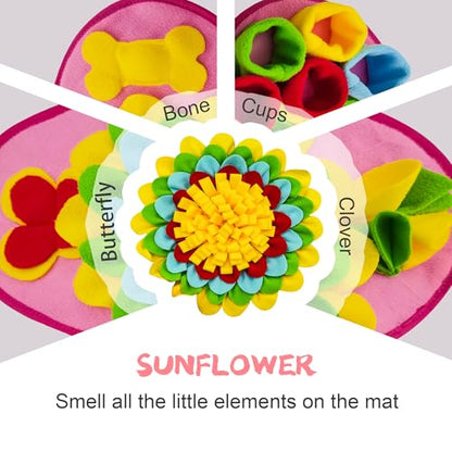Snuffle Mat for Dogs Pet Treats Feeding for Small Medium Breed Dogs Non-Slip Interactive Dog Puzzle Toys Encourages Natural Foraging Skills - color: Pink Sunflower 20 "x 20"