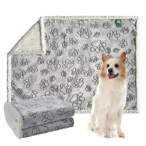 Qeils Dog Blankets for Small Dogs - Waterproof Pet Blanket Washable - Sherpa Fleece Puppy Blanket, Soft Plush Reversible Dog Blanket for Bed Couch Car Sofa, 30"X40", Grey Paw Print - color: Grey Paw Cut, size: 30"x40"