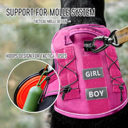 Tactical Dog Harness for Medium & Large Dogs, Rose Pink Adjustable No-Pull Control with Handle, Heavy Duty Reflective Vest - Size XL - color: ROSE PINK, size: XL