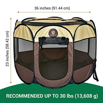Puppy Playpen – Medium Sized Pet Playpen for Indoor & Outdoor use, Playpen for Dogs, Cats, Pets – Portable Collapsible Small Dog Playpen Crate with Mesh Side Panels - Carry Bag Included