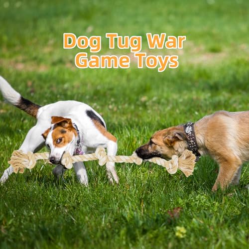 Bmag Dog Rope Toys for Aggressive Chewers, Interactive Heavy Duty Dog Toys for Medium Large Dogs, Tough Twisted Rope Toy with 5 Knots(Beige) - color: Beige