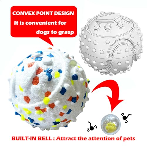 2Pack Dog Ball Squeak Toys Indestructible Dog Ball Float On Water Fetch Bouncy Durable Solid Rubber Ball for Puppy Small and Medium Dogs Playing Toys (Bell Ball 2Pcs White) - color: Bell ball 2Pcs White