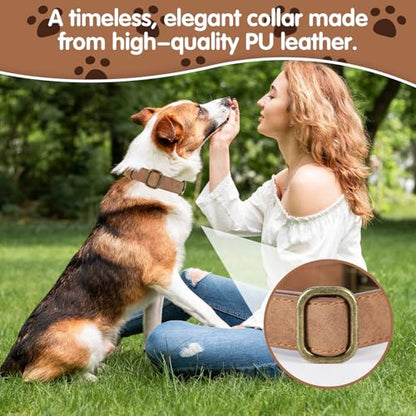 TDTOK Soft PU Leather Dog Collar, Classic Leather Collar for Small Medium Large Dogs with Quick Release Metal Buckle, Durable & Adjustable Fit 10-23" Neck - color: Brown, size: L