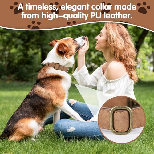 TDTOK Soft PU Leather Dog Collar, Classic Leather Collar for Small Medium Large Dogs with Quick Release Metal Buckle, Durable & Adjustable Fit 10-23" Neck - color: Brown, size: S