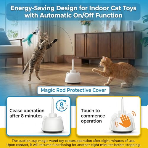 2 in 1 Electric Cat Wand Toy Interactive Cat Toys for Indoor Cats 360° Flying Bird Cat Toy, 2-Speed Fly Cat Chase Toy Automatic Cats Toys with Self ON/Off Suction Cup Electric Cat Teaser Wand - style: Electric Wand-White