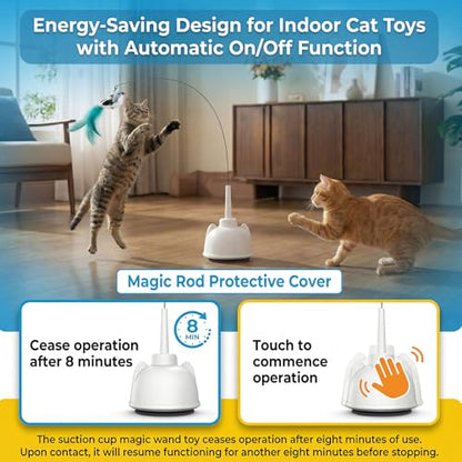 2 in 1 Electric Cat Wand Toy Interactive Cat Toys for Indoor Cats 360° Flying Bird Cat Toy, 2-Speed Fly Cat Chase Toy Automatic Cats Toys with Self ON/Off Suction Cup Electric Cat Teaser Wand - style: Electric Wand-White