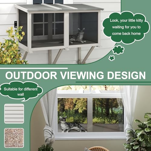 ketive Cat Catio, Expandable Window Box Enclosure for Indoor Cats, Comfortable Wooden Small Pet Perch House Hammock, All-Weather, Keep Bugs Insects Out