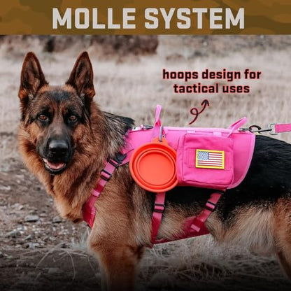 Dog Harness Medium Sized,Tactical Dog Harness with Handle,No Pull Military Style Service Dog Vest with Pockets Adjustable for Medium Large Dogs,Hot Pink,Chest 22-35" - color: Hot Pink, size: M:Chest 22-35",Fit 30-80lbs