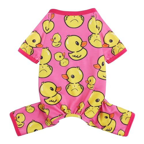 Dog Pajamas Pjs Spring Summer Dog Clothes for Small Dogs Girl Boy, Soft Stretchy Tiny Chihuahua Yorkie Puppy Clothes Doggie Onesies Cat Pet Jammies Outfit, Pink Duck, S - color: Pink Duck, size: Small (Chest 13in )