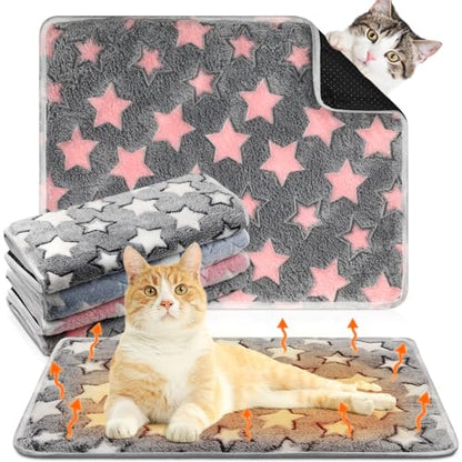 4 Pack Self Heating Cat Bed Cat Self Warming Pad with Removable Cover Extra Warm Thermal Pet Pad Washable Pet Crate Mat Anti Slip Kennel for Indoor Outdoor Pets(Star,16 x 20 Inches) - size: 16 x 20 Inches