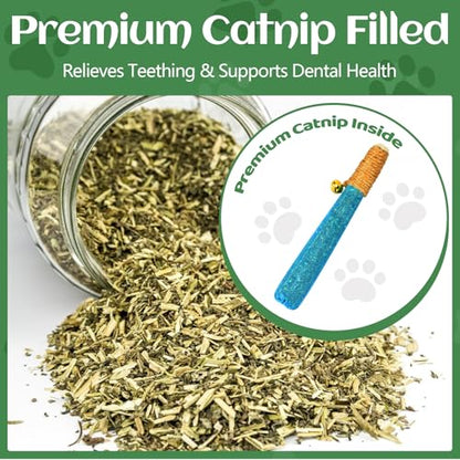 4 Pack Hand-Rolled Catnip Sticks with Chew Rope & Bell -Shaped Cat Toys for Indoor Cats and Kicker Toys, Teething Chew and Play Fun (Blue) - color: Blue