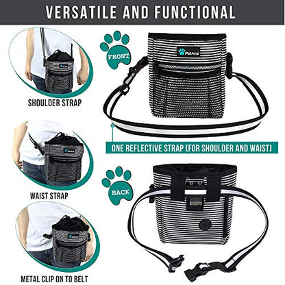 PetAmi Dog Treat Pouch, Pet Treat Pouch For Training, Dog Walking Bag Holder for Kibbles, Pet Food Toy, Dog Trainer Essentials Supplies, Poop Bag Dispenser, 3 Ways to Wear (Black Stripes) - color: Black Stripes