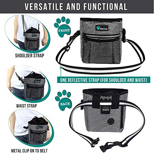 PetAmi Dog Treat Pouch, Pet Treat Pouch For Training, Dog Walking Bag Holder for Kibbles, Pet Food Toy, Dog Trainer Essentials Supplies, Poop Bag Dispenser, 3 Ways to Wear (Black Stripes) - color: Black Stripes