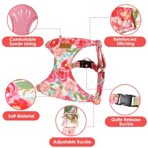 Lukovee Puppy Harness and Leash Set, No Pull Lightweight Soft Suede Adjustable Pet Harness Vest with Snap Buckle for Puppy Small and Medium Size Dog (Pink Rose, XS) - color: Pink Rose, size: X-Small ( 5.5-11lb )