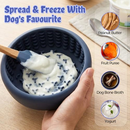 Slow Feeder Dog Bowls for Liquid Treats, Non-Slip Interactive Anxiety Relief Freeze Dog Lick Bowl, Yogurt Pup Lick Toy, Enrichment Treat Dietary Supplement/Post-Op Nutrition (Navy Blue, L) - color: Navy Blue