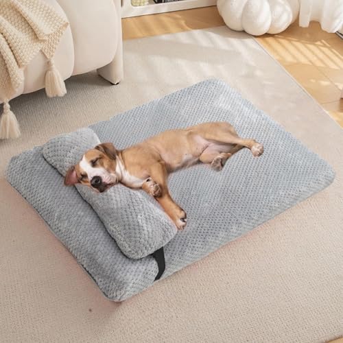 Orthopedic Dog Bed with Bolster Pillow, Soft Plush Pet Bed Mat Non-Slip Bottom, Washable Pet Bed Mattress for Crate Kennel Suitable for Pets Up to 10 lbs, Grey 19.6x15.7x2 in - color: Grey, size: 19.6x15.7x2 in