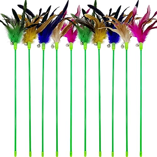 Interactive Cat Wand Feather Toys, 10 Pieces Feathers Stick Cat Toys for Indoor Cats Play - color: 10PCS Cat Wand Toys