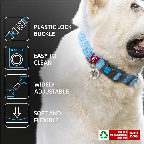 WAUDOG Reflective Cotton Dog Collar - Eco-Friendly Alternative to Nylon - Suitable for Small, Medium & Large Dogs - Adjustable, Quick-Release, Breakaway - Blue, 14" - 23" Neck * 1" Wide - color: Blue, size: 14" - 23" Neck * 1" Wide