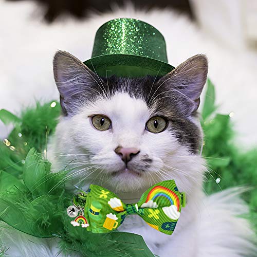 2 Pack St. Patrick's Cat Collar with Bow Tie and Bell, Kitty Kitten Breakaway Lucky Irish Shamrock Collar for Girls and Boys Male Female Cats (The Lucky One)