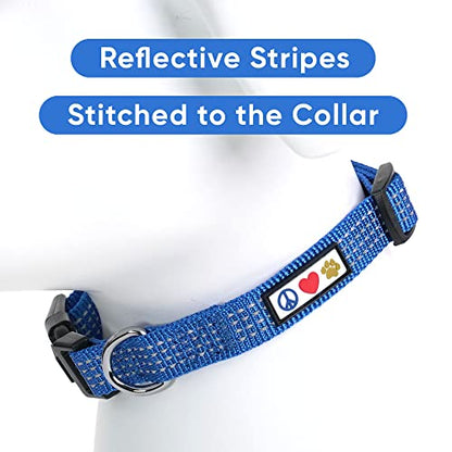 Pawtitas Reflective Dog Collar for Small Dogs – Adjustable Nylon Puppy Collar with Quick-Release Buckle | Fits Neck 11–16 in | Night Safety Training Collar | S | Blue - color: Blue, size: Small (Pack of 1)
