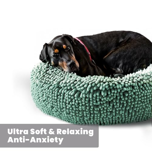 Muddy Mat® Cloud K-9 Bed for Dogs & Cats, Soft & Relaxing Donut Dog Bed, Chenille Material, Removable Cover, Washable & Dryer Safe–Seafoam Green Small(25'x25') - color: Seafoam Green, size: Small (25''X25'')