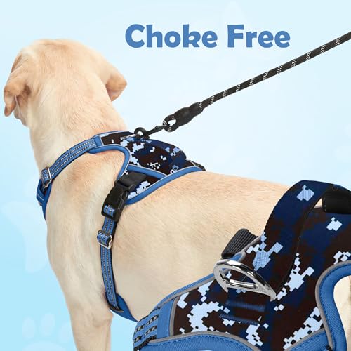 Funfox Dog Harness No Pull, Adjustable Pet Vest Harness, Super Soft Material with Vertical Handle Easy Control, Reflective Night Walking, 2 Leash Clips for Small Sized Dogs, Mosaic Blue, S - color: Mosaic Blue, size: Small
