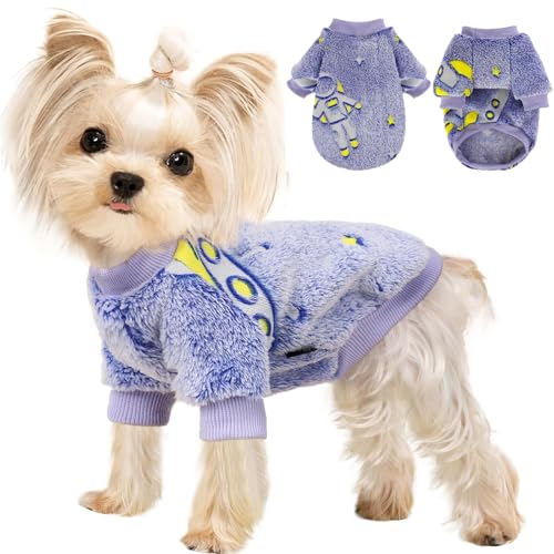 Small Dog Sweater Night Glow Fleece Dog Clothes for Small Dogs Girl Boy, Warm Pullover Doggy Sweatshirt, Winter Pet Coat Jacket Cat Costume, Puppy Outfit Female Male, Blue, XXS - color: Night Glow Blue, size: XX-Small (Chest 11in )