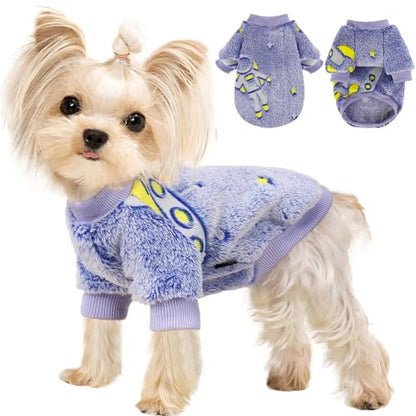 Small Dog Sweater Night Glow Fleece Dog Clothes for Small Dogs Girl Boy, Warm Pullover Doggy Sweatshirt, Winter Pet Coat Jacket Cat Costume, Puppy Outfit Female Male, Blue, XXS - color: Night Glow Blue, size: XX-Small (Chest 11in )