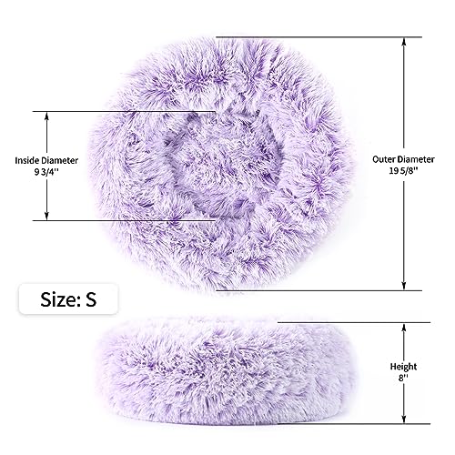 Calming Donut Dog Bed for Small to Medium Dogs & Cats - Plush Faux Fur Anti-Anxiety Pet Bed with Machine Washable Cover & Non-Slip Base - color: Gradient Purple, size: Small 19.6''