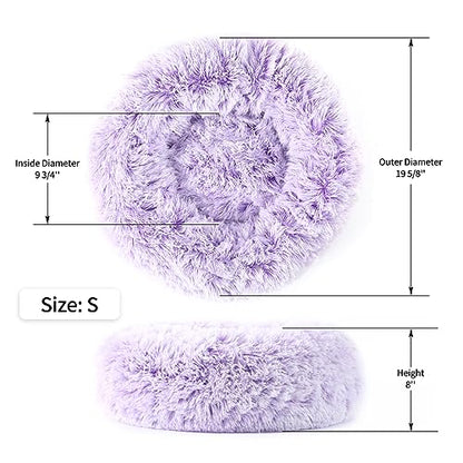 Calming Donut Dog Bed for Small to Medium Dogs & Cats - Plush Faux Fur Anti-Anxiety Pet Bed with Machine Washable Cover & Non-Slip Base - color: Gradient Purple, size: Small 19.6''