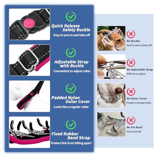 Martingale No Pull Dog Collar - Heavy Duty Nylon with Buckle, Adjustable Anti Pull Reflective Slip Collar for Large Medium Small Dog Training Walking S Hot Pink - color: Black Hot Pink, size: S (11"-15" Neck, 1" Wide)