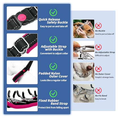 Martingale No Pull Dog Collar - Heavy Duty Nylon With Buckle, Adjustable Anti Pull Reflective Slip Collar for Large Medium Small Dog Training Walking M Hot Pink - color: Black Hot Pink, size: M (15"-23" Neck, 1.5" Wide)