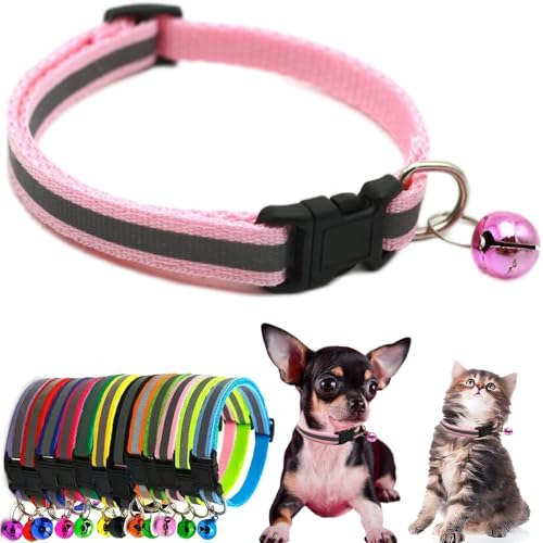 Pink Puppy Collar with Bell, Reflective XS Cat Collars Girl Soft Adjustable Buckle for XXS XSmall Extra Small Dogs Female Tiny Pets Boy Little Kitten Yorkie Chihuahua X-Small - color: Pink, size: XS(Neck 7.5"-12")