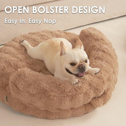 EHEYCIGA Dog Bed Medium Size Dog, Fluffy Small Dog Couch with Removable Washable Cover, Bolster Pet Sofa, Waterproof and Non-Slip, 30" x 30"x 8.5", Camel - color: Camel, size: 30"L x 30"W x 8.5"Th