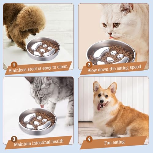 Stainless Steel Slow Feeder Dog Bowls – Non-Slip Metal Dog Bowl for Large & Medium Breeds, Puppy Puzzle Feeder – 2 Cup Capacity for Small to Big Pets – Durable Slow Feed Dog & Cat Food Dish - color: Face