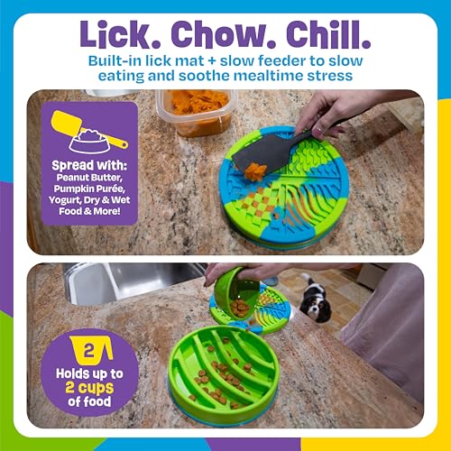 Brightkins Circle Slow Feeder and Lick Mat, Outdoor Puzzle Board, Interactive Dog Toys, Dog Birthday, Enrichment Bowls, Puppy Teething and Chewing, Stimulating Automatic Feeder - style: Circle Slow Feeder and Lick Mat