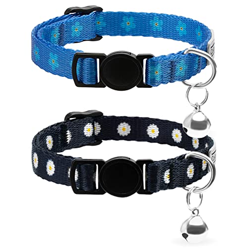 CollarDirect Cat Collar Breakaway with Removable Bell Set of 2 PCS - color: Black & Blue