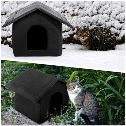 Soaoo 3 Pcs Cat Houses for Outdoor Stray Cats Shelter Weatherproof Outside House Indoor Foldable Pet Cave with Tent Stakes for Wild Animal Dogs(Pure Black Style) - style: Pure Black Style