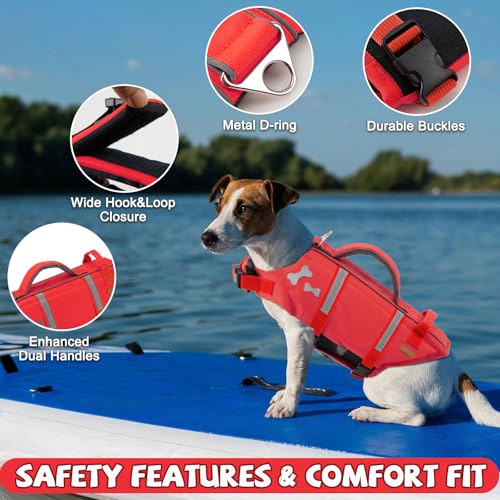 EMUST Dog Life Vests, Adjustable Dog Life Jacket with Rescue Handle, Dogs Flotation Vest for Small/Medium/Large Dogs, XS, NewRed - color: NewRed, size: XS