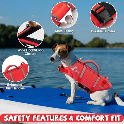 EMUST Dog Life Vests, Adjustable Dog Life Jacket with Rescue Handle, Dogs Flotation Vest for Small/Medium/Large Dogs, XS, NewRed - color: NewRed, size: XS