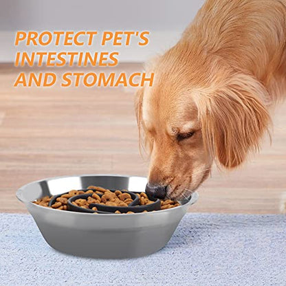 Slow Feeder Dog Bowls Insert, Animire Soft Silicone Slow Eating Dog Food Bowl for Small, Medium and Large Dogs, Compatible with Regular and Elevated Bowls - color: Black, size: M