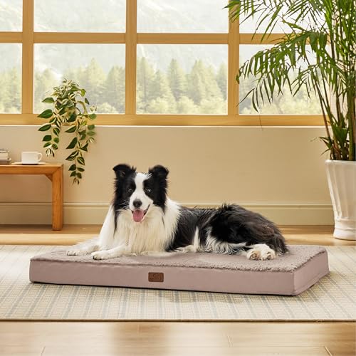 Bedsure Dog Beds Large Sized Dog - Comfy Flat Pet Beds with Removable Washable Cover, Orthopedic Egg Crate Foam Puppy Mat, Suitable for Pet Up to 65 lbs - color: Light Brown, size: 36"L x 27"W x 3"Th