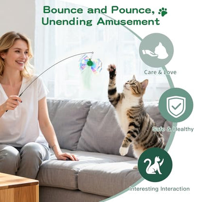 Pawaboo Feather Teaser Cat Toy, Interactive Feather Wand Cats Toy Flying Feathers Cat Catcher with Extra Long 34.5" Wand and Small Bell, Exerciser Playing Toys for Kitten or Cats, Green Butterfly - color: Green Butterfly