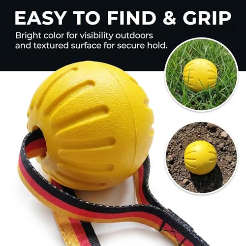 Indestructible Dog Ball with Strap, Heavy Duty Rubber Tug Toy for Aggressive Chewers, Floating Fetch Toy for Medium & Large Dogs(Large) - size: Large