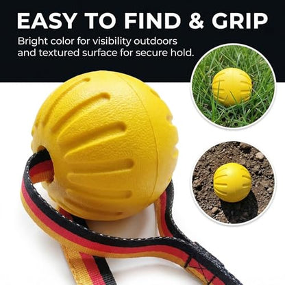 Indestructible Dog Ball with Strap, Heavy Duty Rubber Tug Toy for Aggressive Chewers, Floating Fetch Toy for Medium & Large Dogs(Large) - size: Large