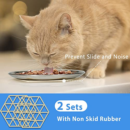 Stainless Steel Cat Dishes for Food and Water Bowls for Small Pets Relief of Whisker Fatigue -2 Sets Shallow Style(6.5 Inch) - size: 6 ounce,2 sets