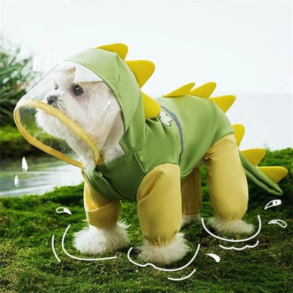 Waterproof Dog Raincoat, Dinosaur Design, Full Body Protection with Elastic Trousers, for Small Dogs (Green, X-Large) - color: Green, size: X-Large