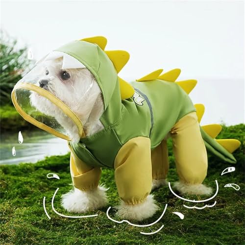 Waterproof Dog Raincoat, Dinosaur Design, Full Body Protection with Elastic Trousers, for Small Dogs (Green, Medium) - color: Green, size: Medium