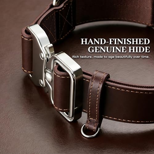 AssuredLock Leather Dog Collar, 1.5” Wide, Smooth Quick-Release Buckle with Adjustable Design, Heavy-Duty Handcrafted Collars for Large Dogs, Brown-M - color: Brown, size: 12.5-20.5 In